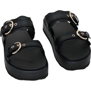DV Dolce Vita Serpent Platform Slide Sandals Double Band Black US 10M